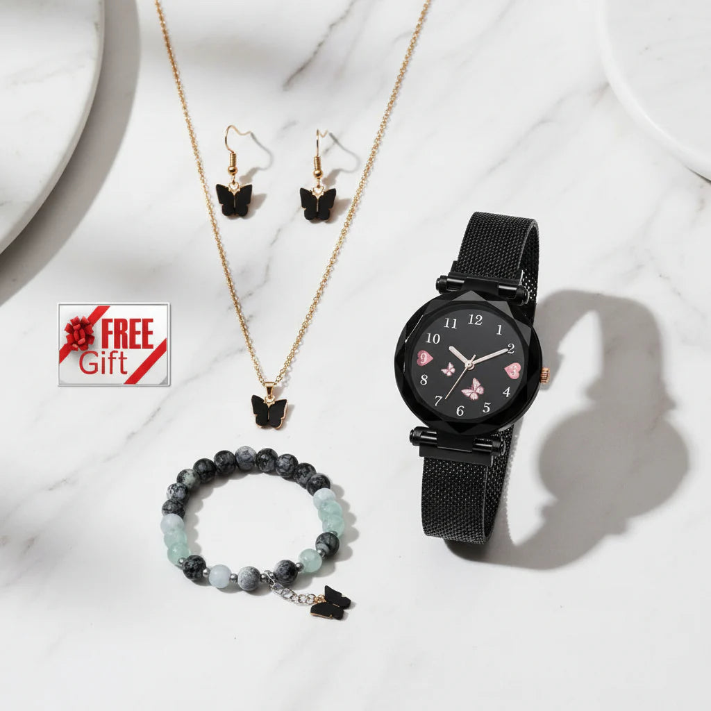 Women's Butterfly Analog Watch with Jewellery | neomarketshop