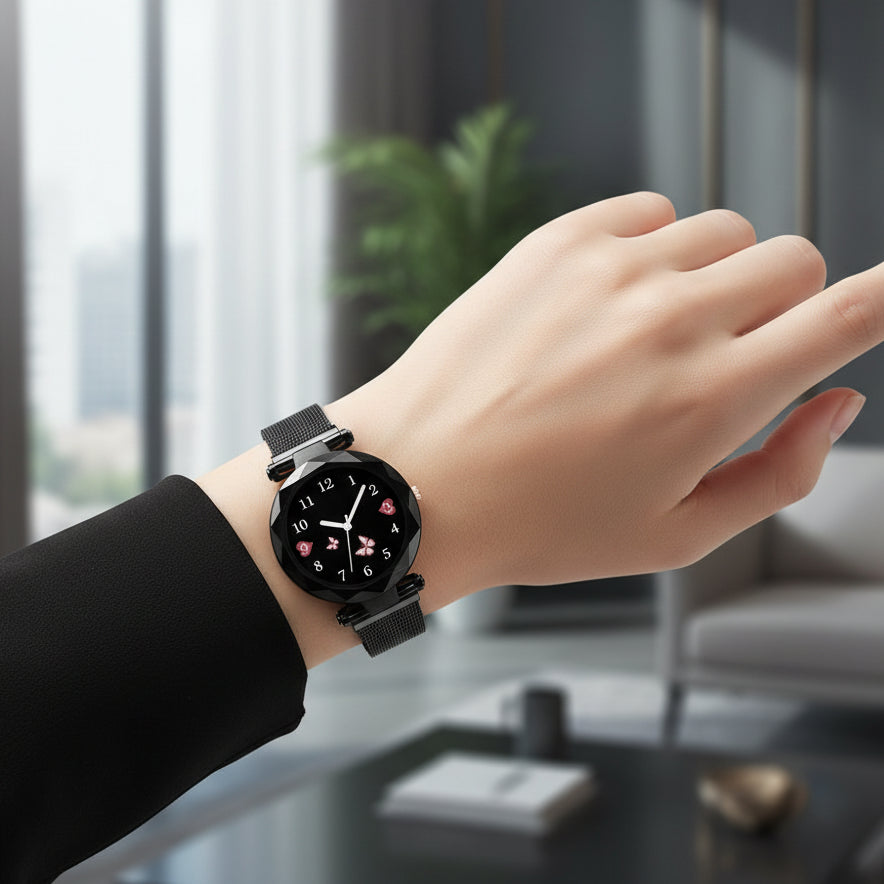 Women’s Butterfly Design Analog Watch with Bracelet, Necklace, and Earrings Combo Gift Set featuring elegant jewelry and stylish watch for special occasions