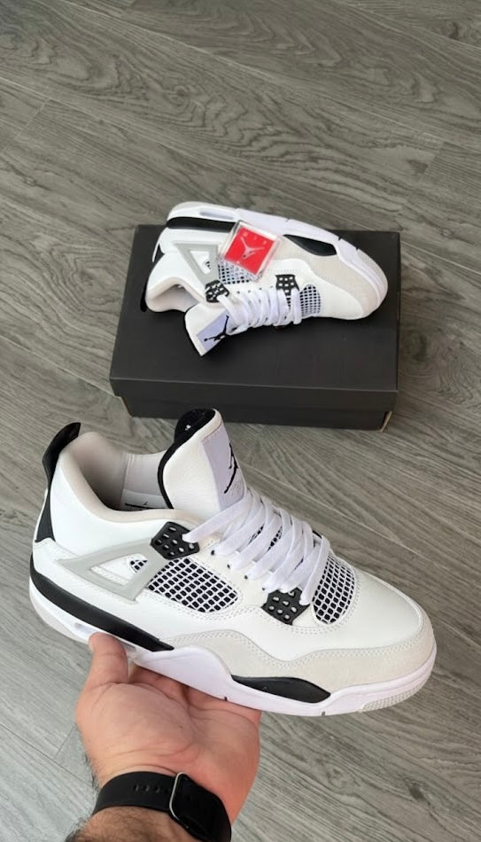 Jordan Retro 4 – Semi UA premium leather sneakers in white-red with top-quality build, comfort, and stylish design.