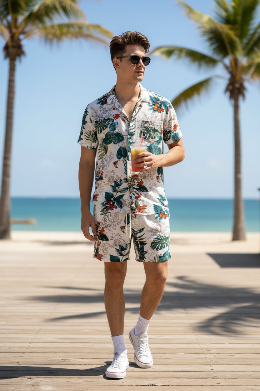 Men’s Casual Vacation Printed Shirt & Shorts Co-ord Set (2 Pcs Set) | neomarketshop