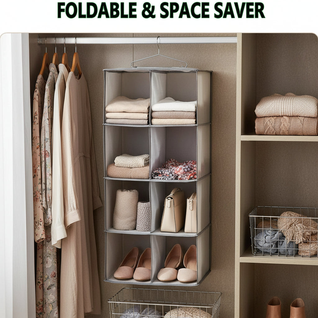 Hanging Closet Foldable Organizer with 6 Slots for clothes, accessories, and efficient space-saving storage