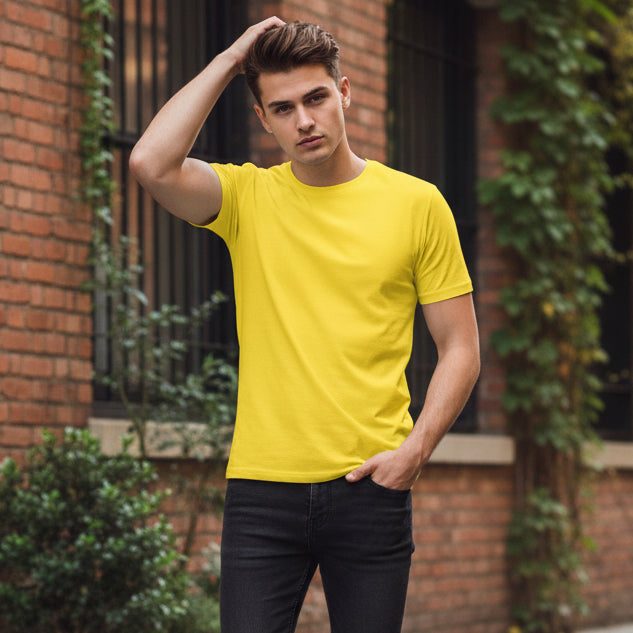 Men’s 4-Way Stretch Round Neck Poly Cotton T-Shirt with flexible fabric and comfortable fit for daily wear, casual outings, and active use