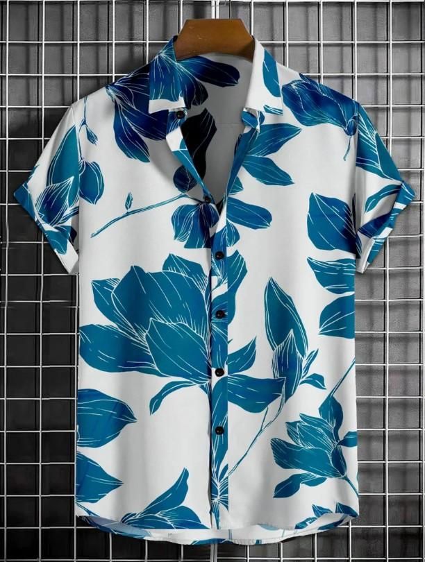 Men’s Printed Half Sleeves Cotton Casual Shirt White and Blue with soft breathable fabric and stylish print for comfortable daily and casual wear