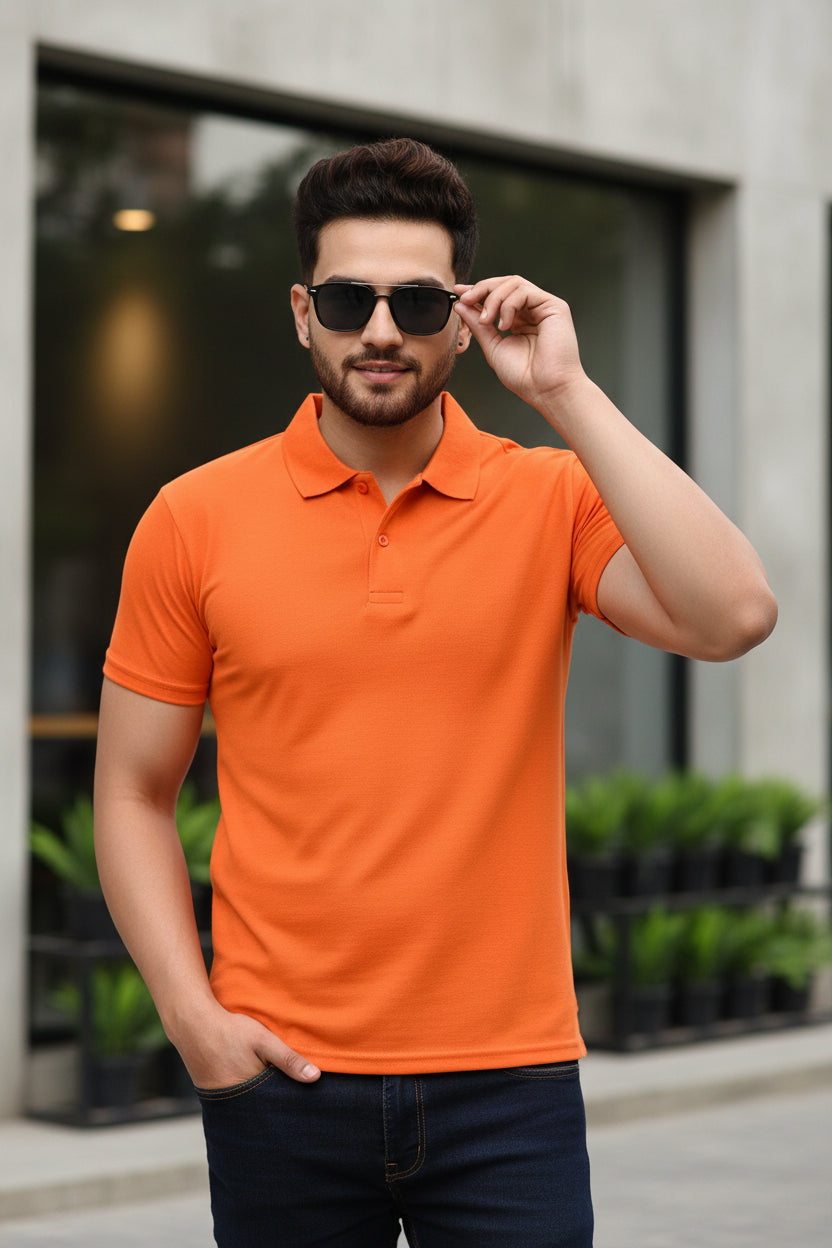 Men's Solid Orange Polo T-Shirt
