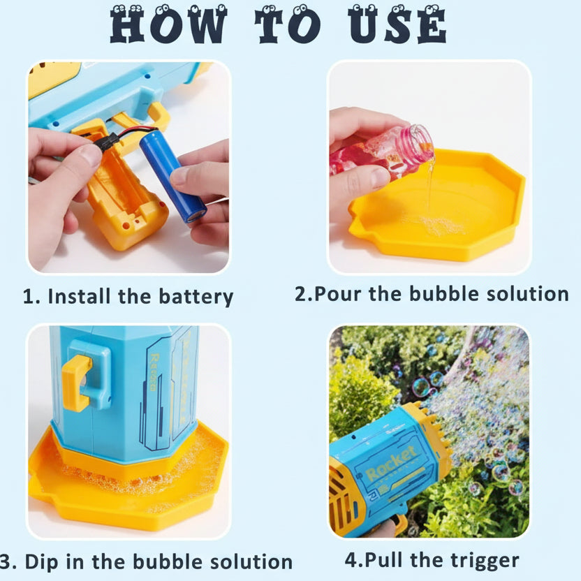 Bubble Gun Machine Kids Automatic Soap Bubble Blower with easy operation for fun outdoor and indoor play