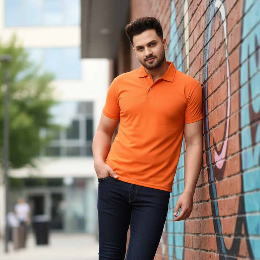Men’s Solid Orange Polo T-Shirt | Cotton Blend – Regular Fit | neomarketshop