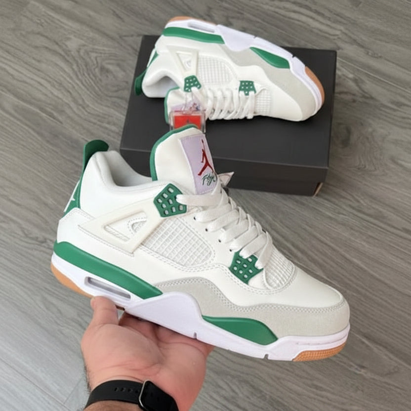 Jordan Retro 4 – Semi UA premium leather sneakers in white-red with top-quality build, comfort, and stylish design.