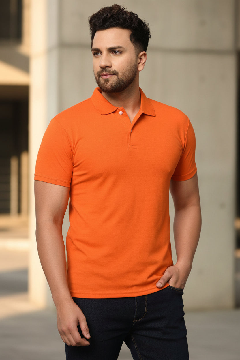Men's Solid Orange Polo T-Shirt
