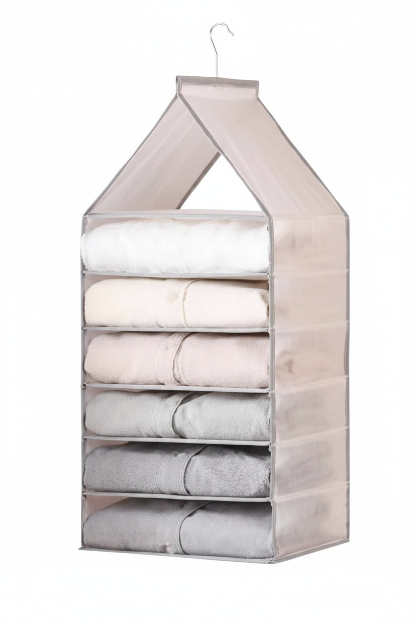 Hanging Closet Foldable Organizer with 6 Slots for clothes, accessories, and efficient space-saving storage