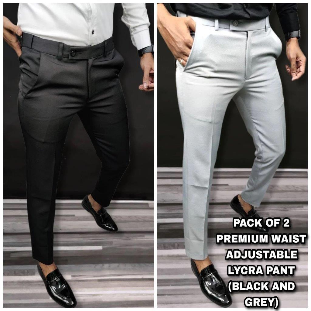 Men’s Lycra Blend Solid Slim Fit Formal Trousers – Pack of 2 | neomarketshop