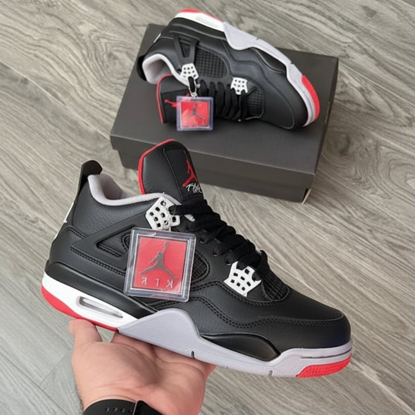 Jordan Retro 4 – Semi UA premium leather sneakers in white-red with top-quality build, comfort, and stylish design.