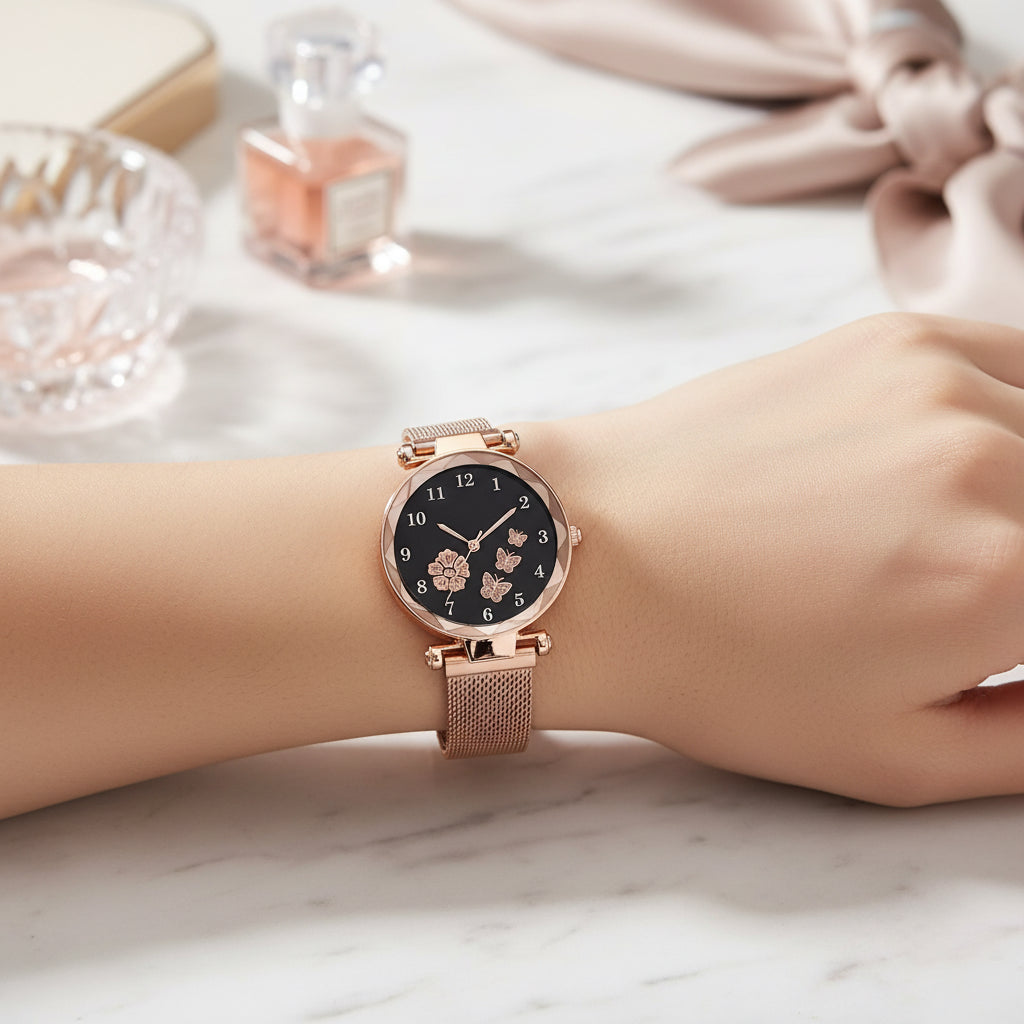 Flower Designer Women’s and Girls Analog Watch with Pink Bracelet Combo Set featuring stylish watch and matching bracelet for daily and festive wear