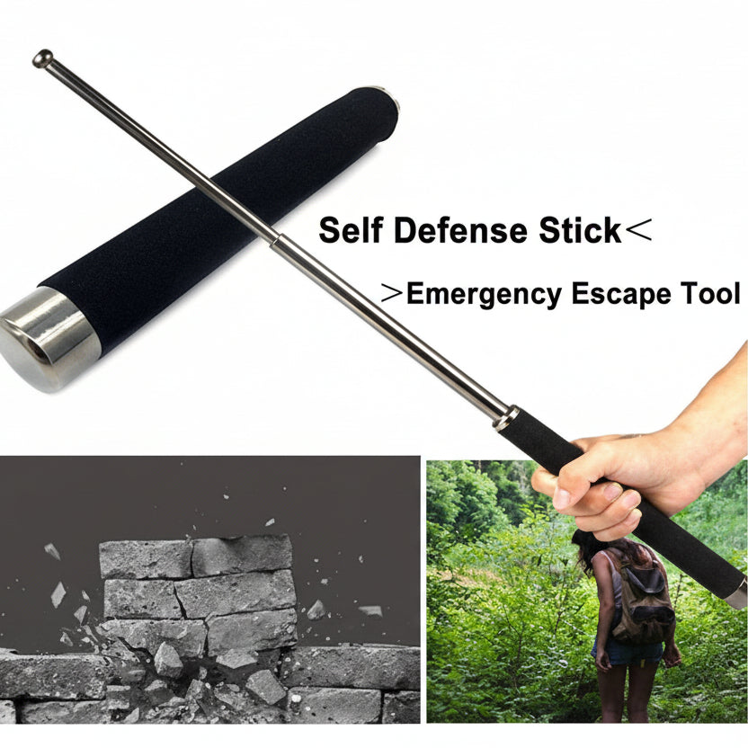 Self Defence Tactical Rod – Heavy metal, extendable, black rod for personal safety, protection, and easy portability.