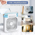 3-in-1 Portable Air Conditioner Fan with 600ML water tank for cooling, humidifying, and night lighting.