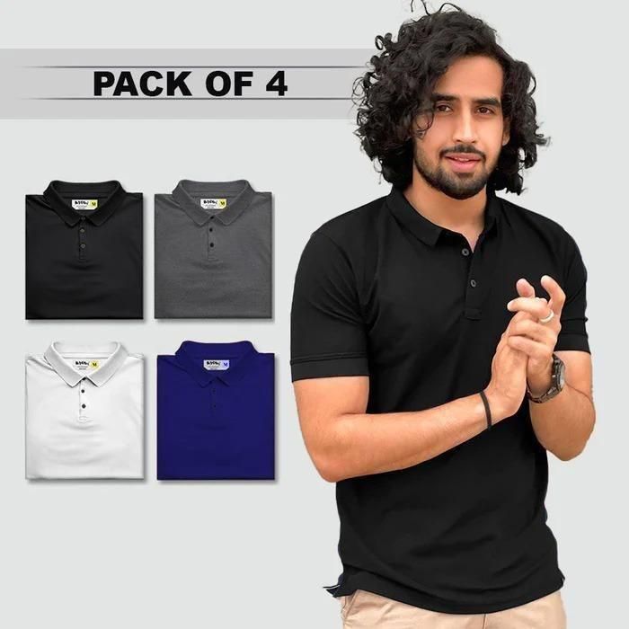 Men’s Poly Cotton Solid Polo T-Shirts – Pack of 4 | Regular Fit | neomarketshop