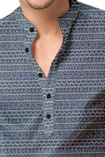 Men’s Printed Spread Collar Cotton Casual Shirt – Navy Blue | neomarketshop