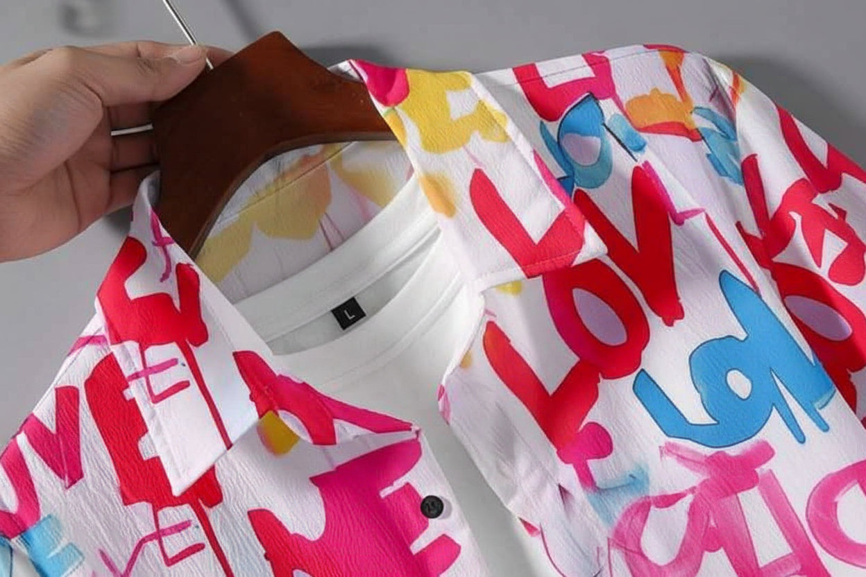 Men's Casual Summer Heart Print Co-ord Set Pack of 2 with comfortable fabric and stylish summer design for daily casual wear