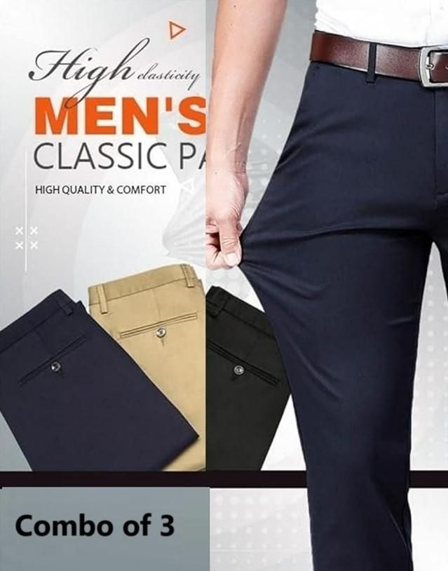 High Elasticity Men’s Classic Casual Pants – Pack of 3 with comfortable fit, durable fabric, and stylish everyday wear.