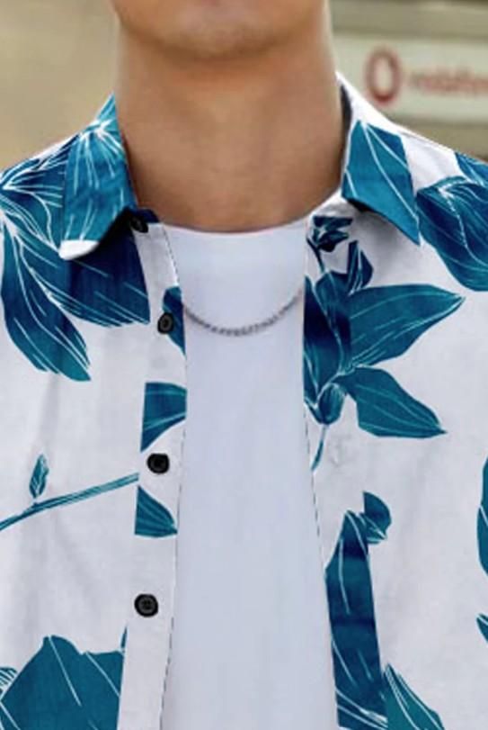 Men’s Printed Half Sleeves Cotton Casual Shirt White and Blue with soft breathable fabric and stylish print for comfortable daily and casual wear