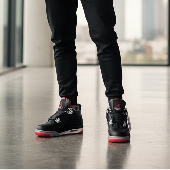 Jordan Retro 4 – Semi UA premium leather sneakers in white-red with top-quality build, comfort, and stylish design.