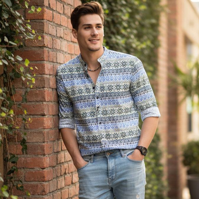 Men’s Printed Spread Collar Cotton Casual Shirt – Multicolor | neomarketshop