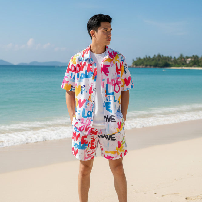 Men's Casual Summer Heart Print Co-ord Set Pack of 2 with comfortable fabric and stylish summer design for daily casual wear