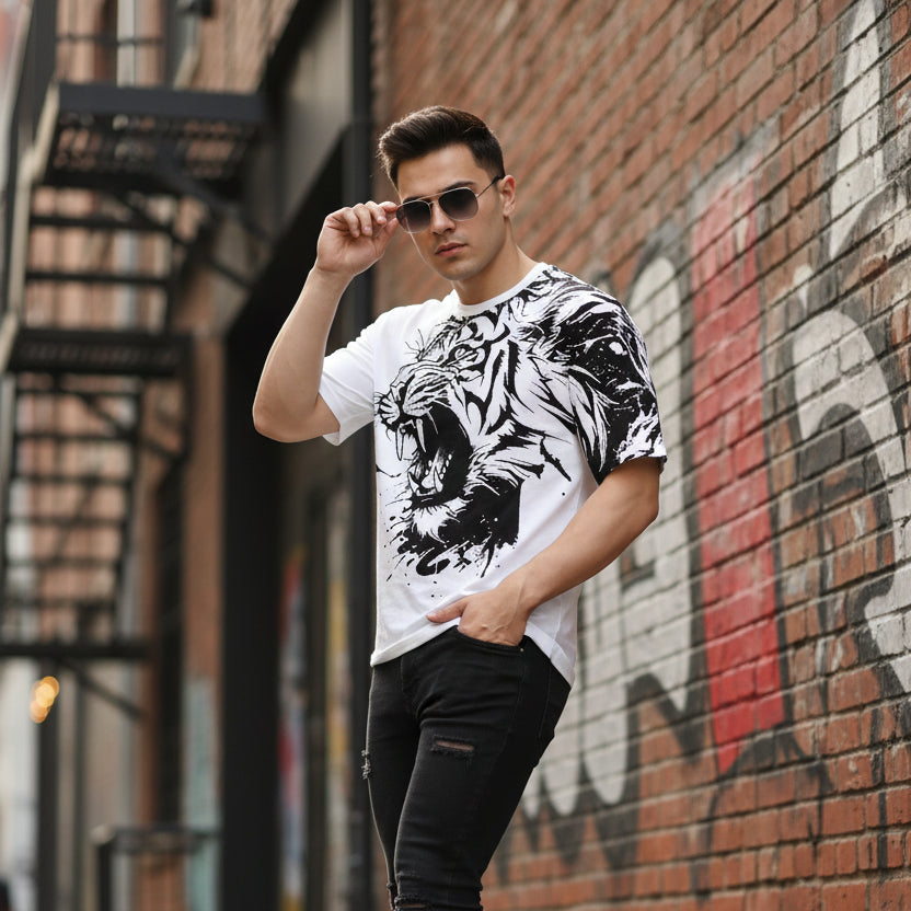 Men’s Waffle Knit Printed Crew Neck T-Shirt – Regular Fit | neomarketshop