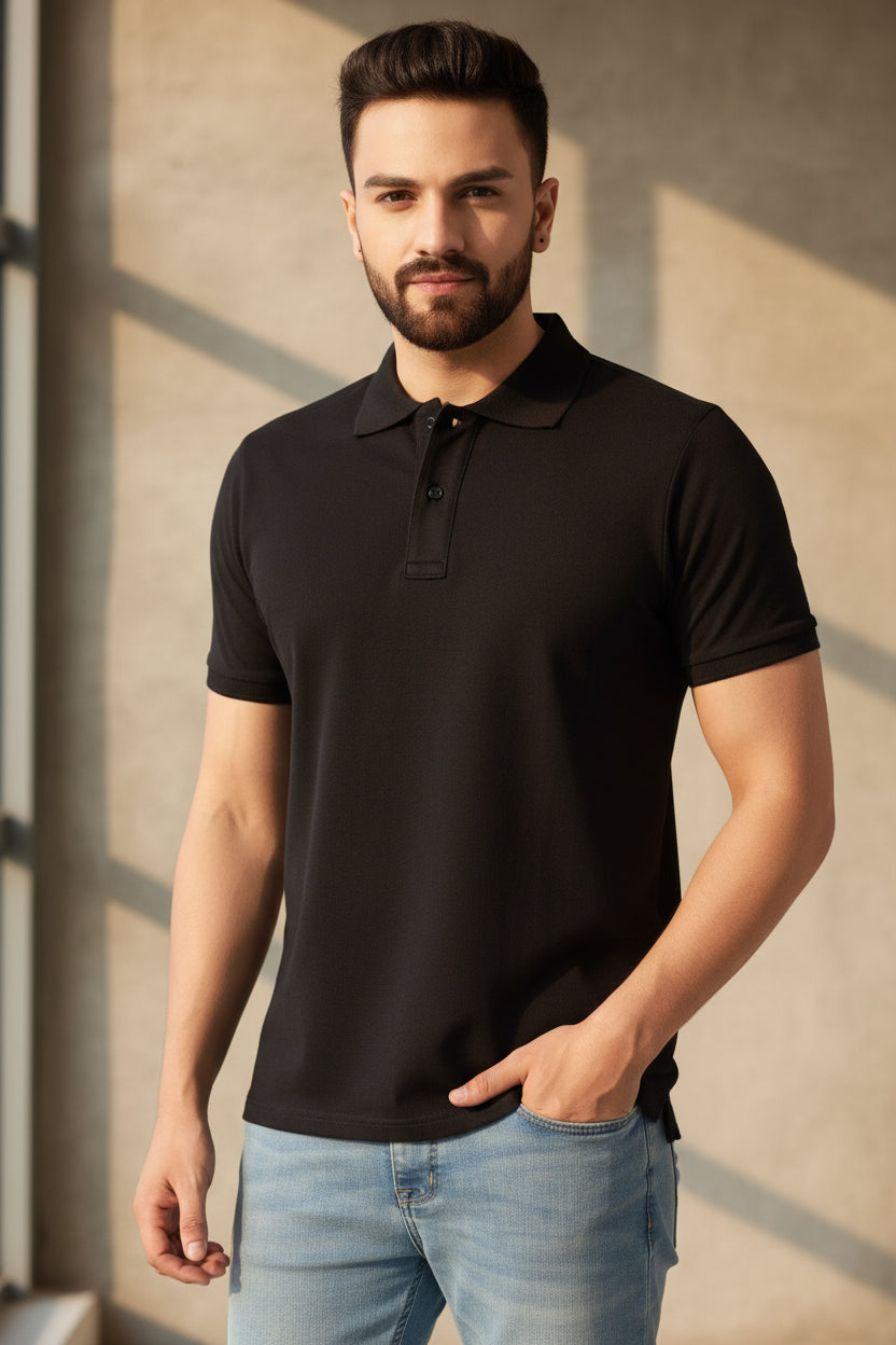 Men’s Cotton Blend Polo Neck Solid T-Shirt – Pack of 2 (Black) | neomarketshop