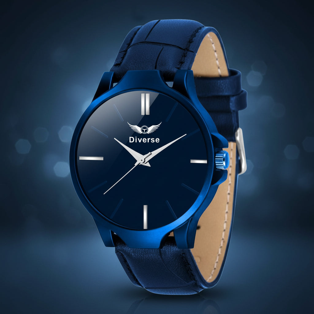 Men’s Analog Leather Watch – Blue ethnic dial with stylish design, durable leather strap, and comfortable everyday wear.