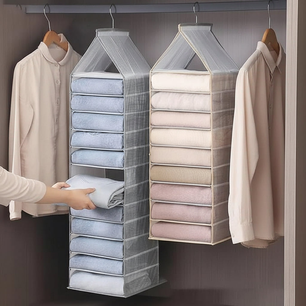 Hanging Closet Foldable Organizer with 6 Slots for clothes, accessories, and efficient space-saving storage