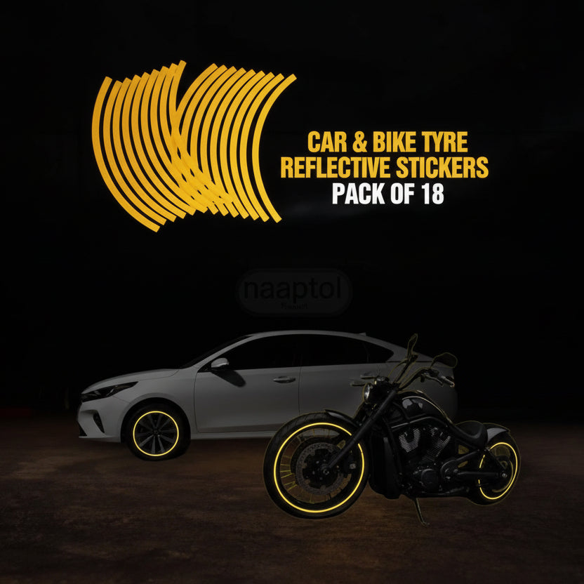 Car Bike Tyre & Body Reflective Stickers (18 stripes of Yellow Colour) | neomarketshop