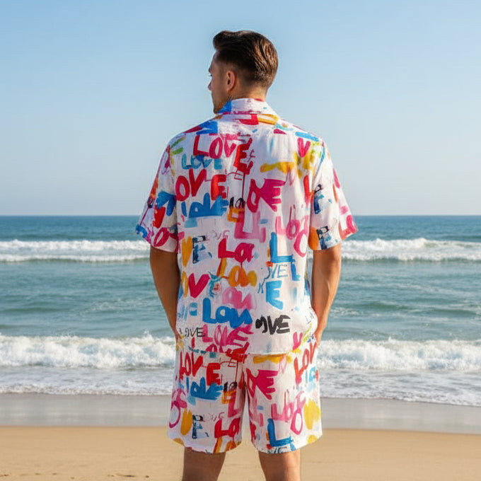 Men's Casual Summer Heart Print Co-ord Set Pack of 2 with comfortable fabric and stylish summer design for daily casual wear