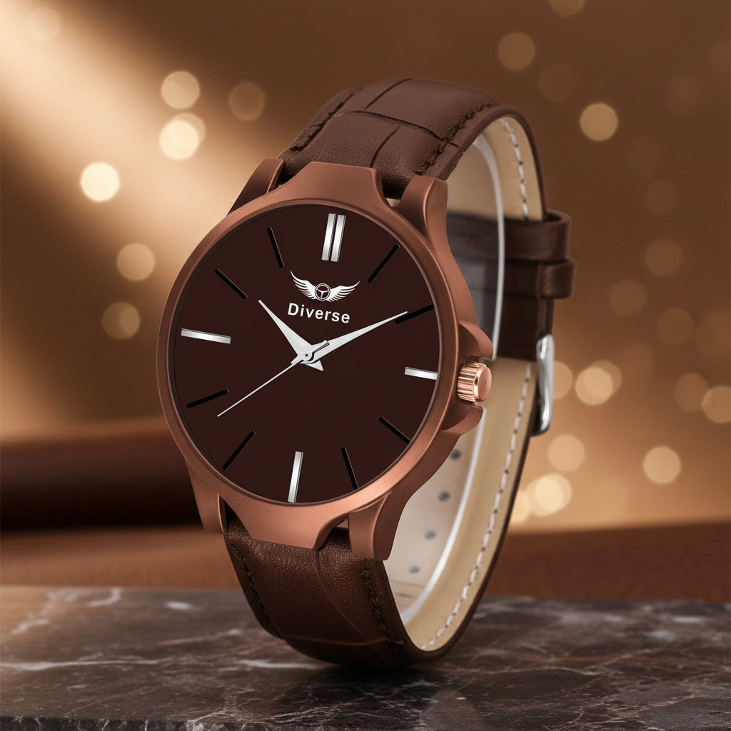 BD Men’s Analog Leather Watch – Ethnic round dial with stylish design, durable leather strap, and comfortable daily wear.
