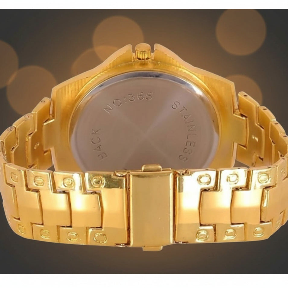 Men’s Golden Stainless Steel Analog Watch – 45mm chrono design with precise timekeeping, durable build, and premium style.
