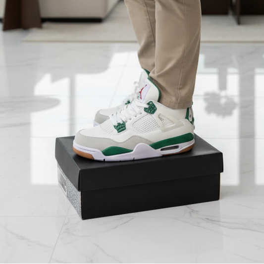 Jordan Retro 4 – Semi UA Premium Leather Quality Sneakers (Green-White)