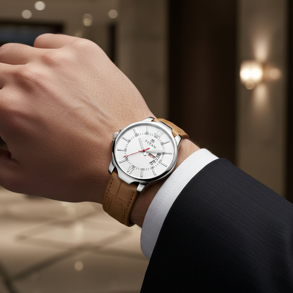 Stylish Analog Watch with Unique Design – Leather strap, elegant look, durable build, and comfortable everyday wear.