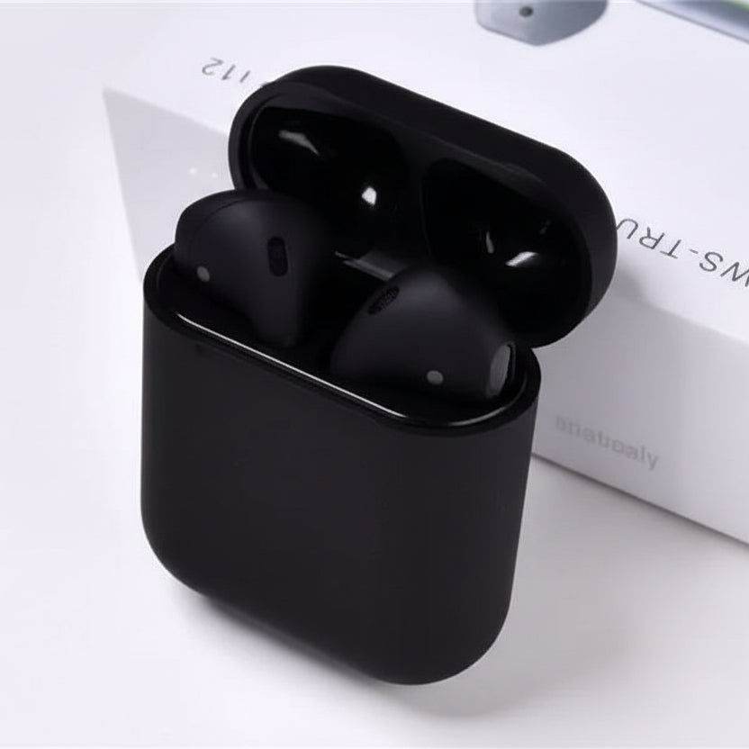 TWS i12 InPods 12 – True wireless earbuds in black with mic, clear sound, long battery, and comfortable fit.