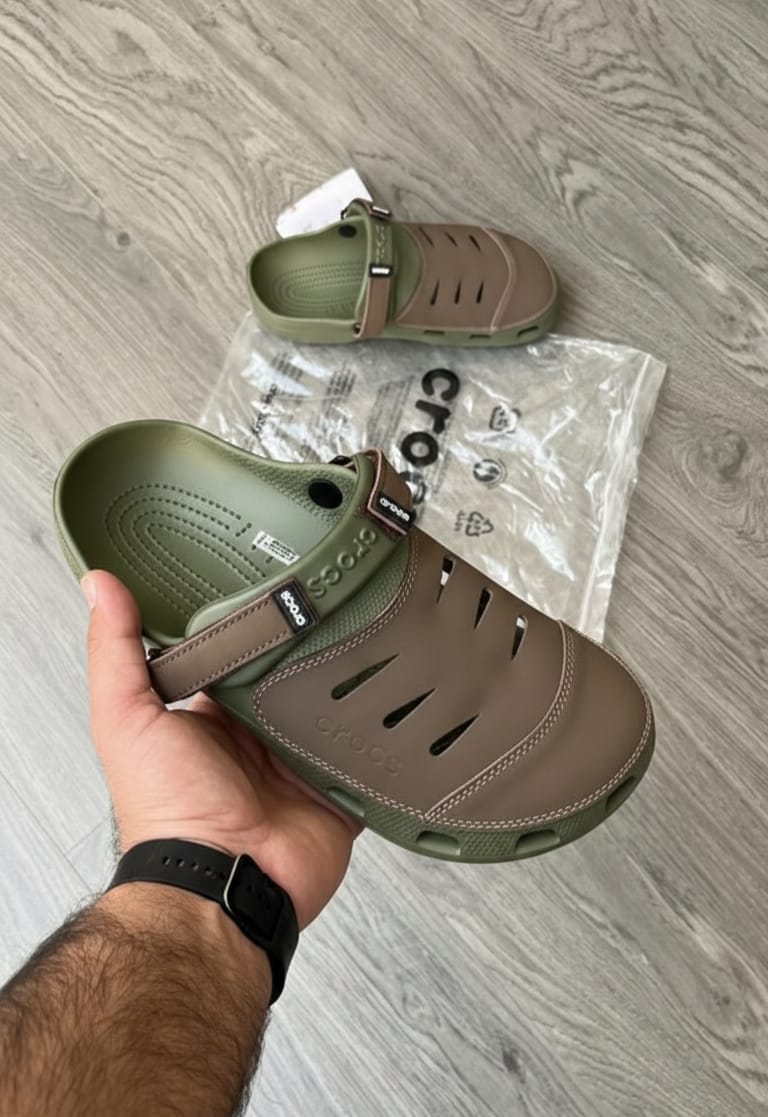 Crocs Yukon Sandals – Premium comfort footwear in brown-green with lightweight design, durability, and all-day wearability.