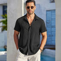 Black Popcorn Half Sleeves Shirt for Men with textured fabric and modern fit for stylish summer casual wear