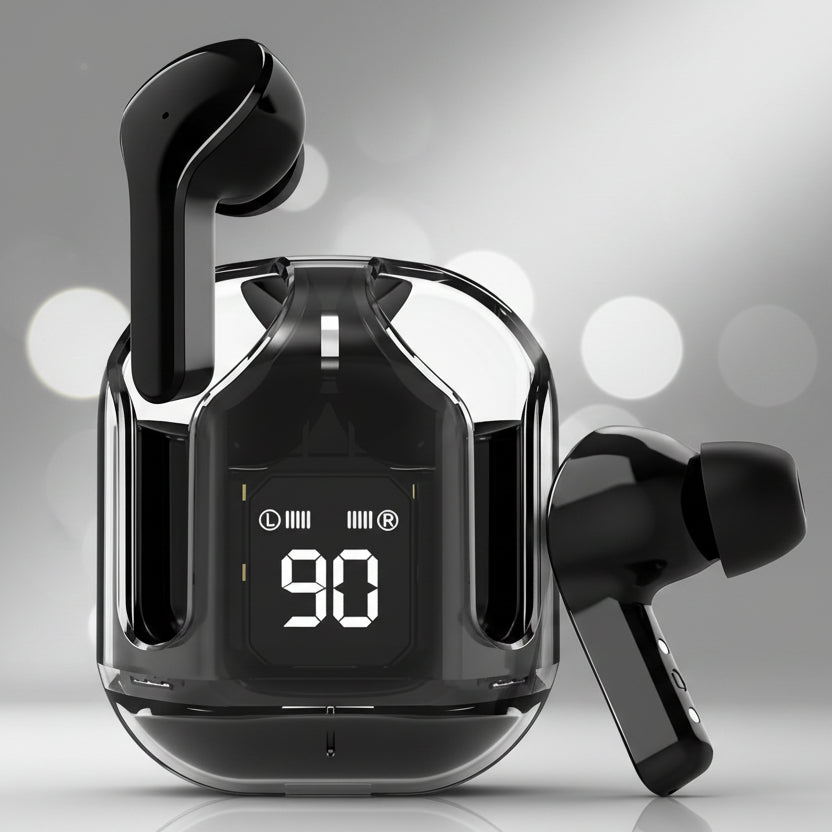 Crystal Wireless Earbuds – Premium Bluetooth stereo earphones with clear sound, long battery life, and comfy fit.