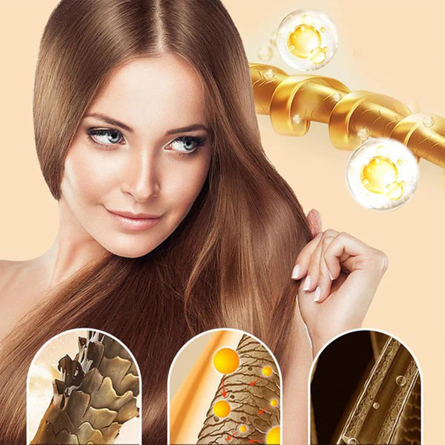 Fragrance Hair Care Essential Oil Spray used on smooth, shiny hair for frizz-free results and deep nourishment.