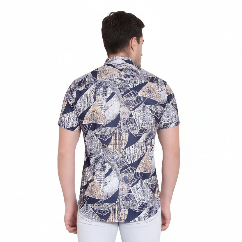 Men Regular Fit Printed Ribbed Collar Casual Shirt with stylish print and ribbed collar design for comfortable casual and smart wear