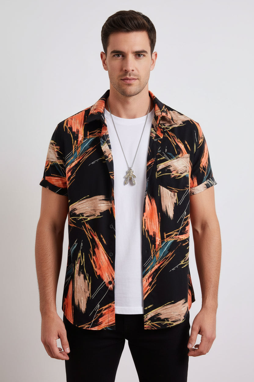 Men Regular Fit Printed Collar Casual Shirt with stylish print and soft breathable fabric for comfortable daily and smart casual wear