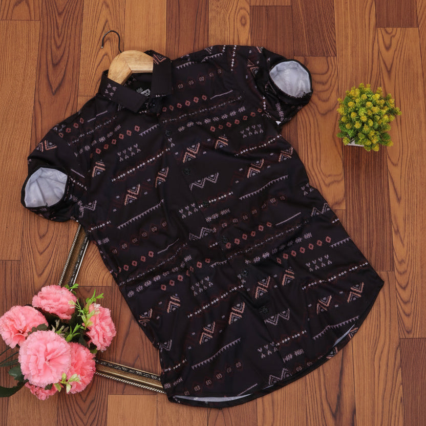 Men Regular Fit Self Design Casual Shirt with textured pattern and comfortable fabric for daily and smart casual wear