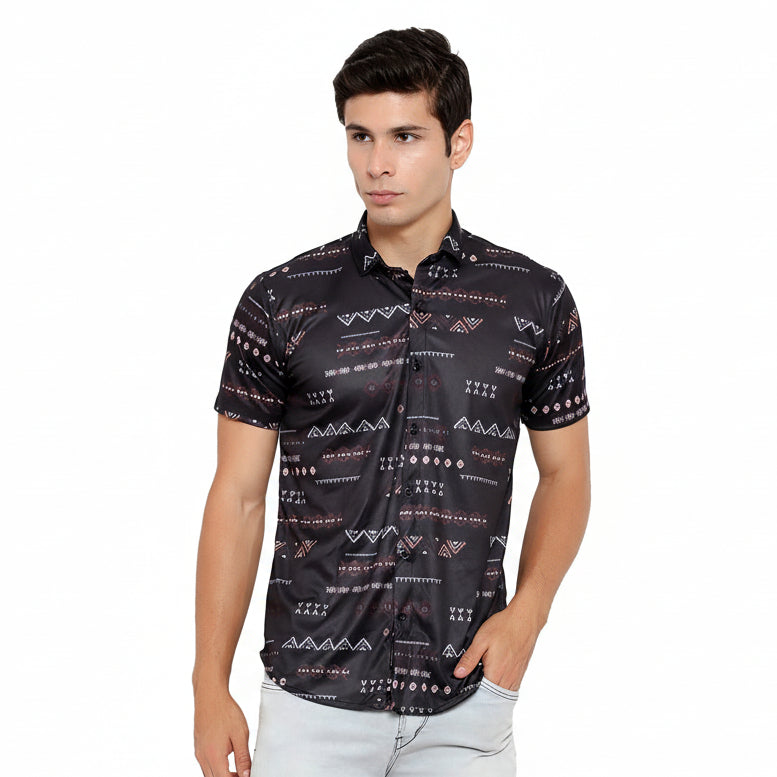 Men Regular Fit Self Design Casual Shirt with textured pattern and comfortable fabric for daily and smart casual wear