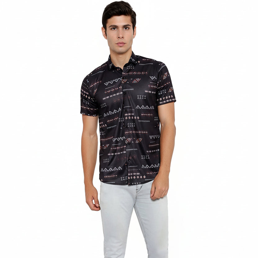Men Regular Fit Self Design Casual Shirt with textured pattern and comfortable fabric for daily and smart casual wear