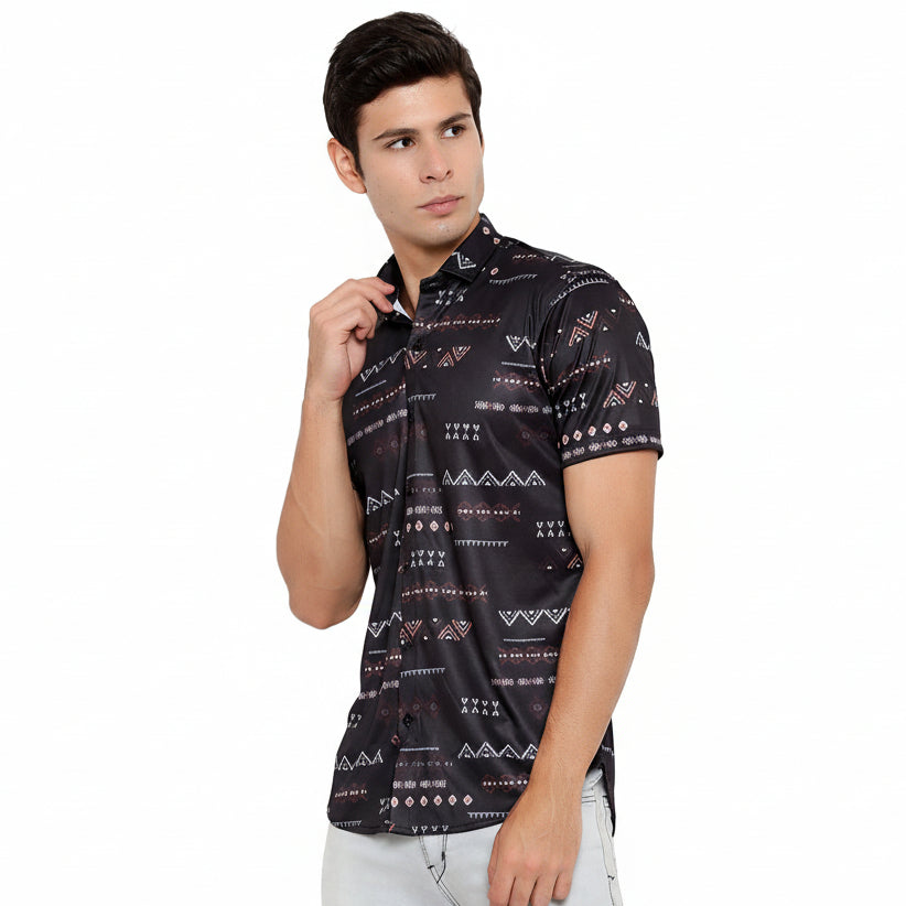 Men Regular Fit Self Design Casual Shirt with textured pattern and comfortable fabric for daily and smart casual wear