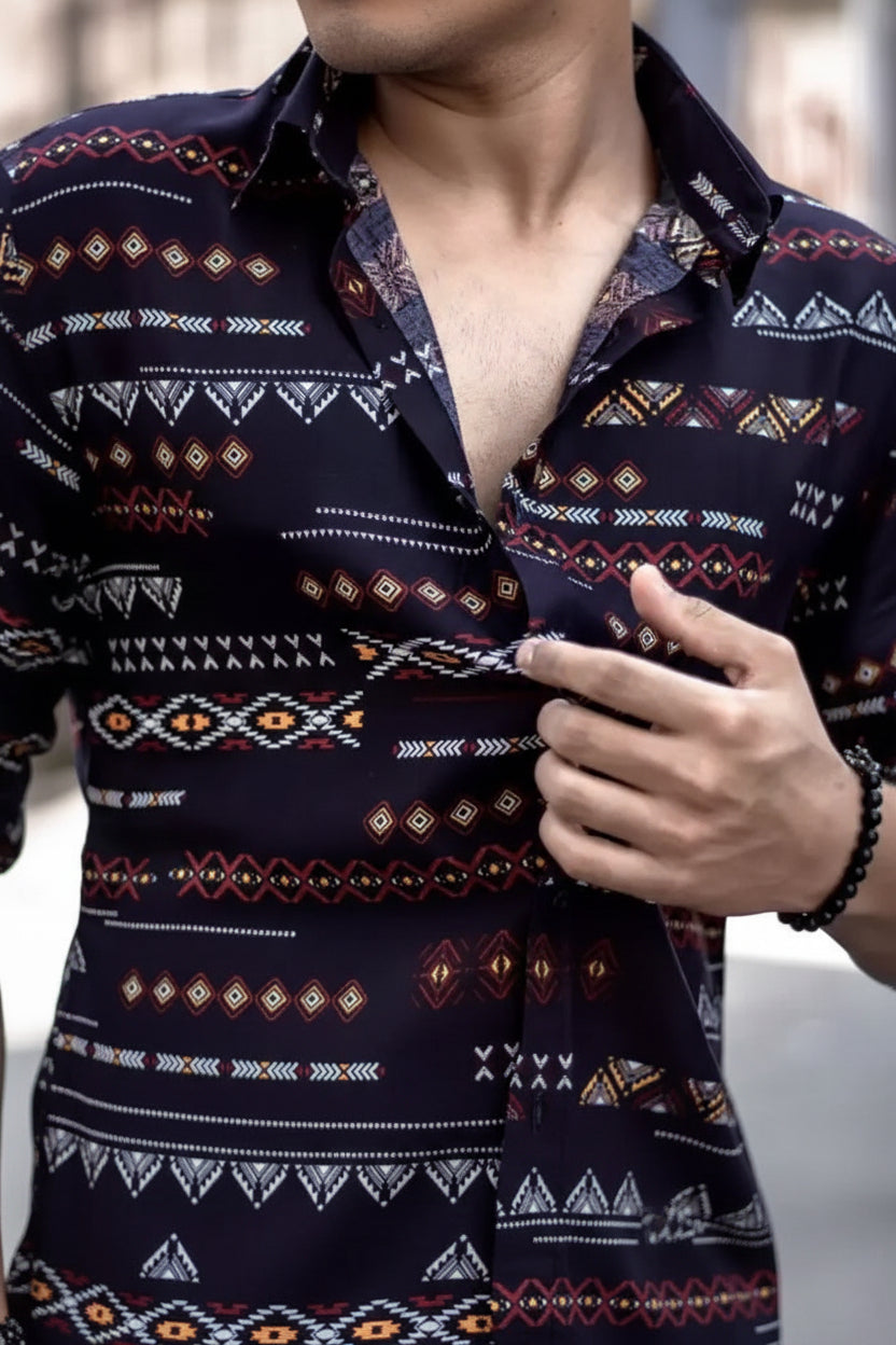 Men Regular Fit Self Design Casual Shirt with textured pattern and comfortable fabric for daily and smart casual wear