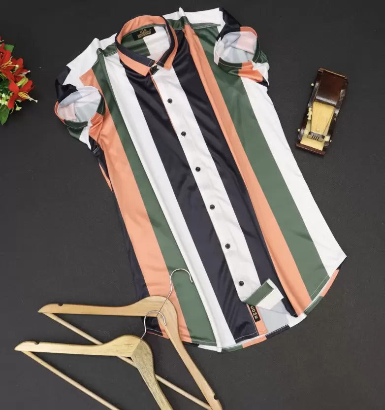 Men Regular Fit Striped Cut Away Collar Casual Shirt with stylish striped pattern and comfortable fabric for daily and smart casual wear