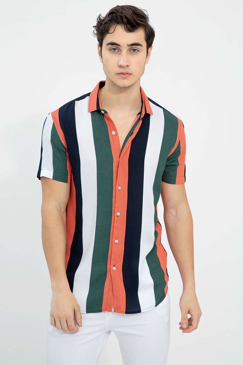 Men Regular Fit Striped Cut Away Collar Casual Shirt with stylish striped pattern and comfortable fabric for daily and smart casual wear